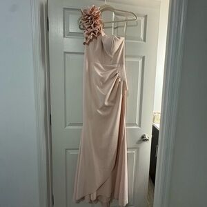 Aqua One-Shoulder Blush Dress with Ruffle